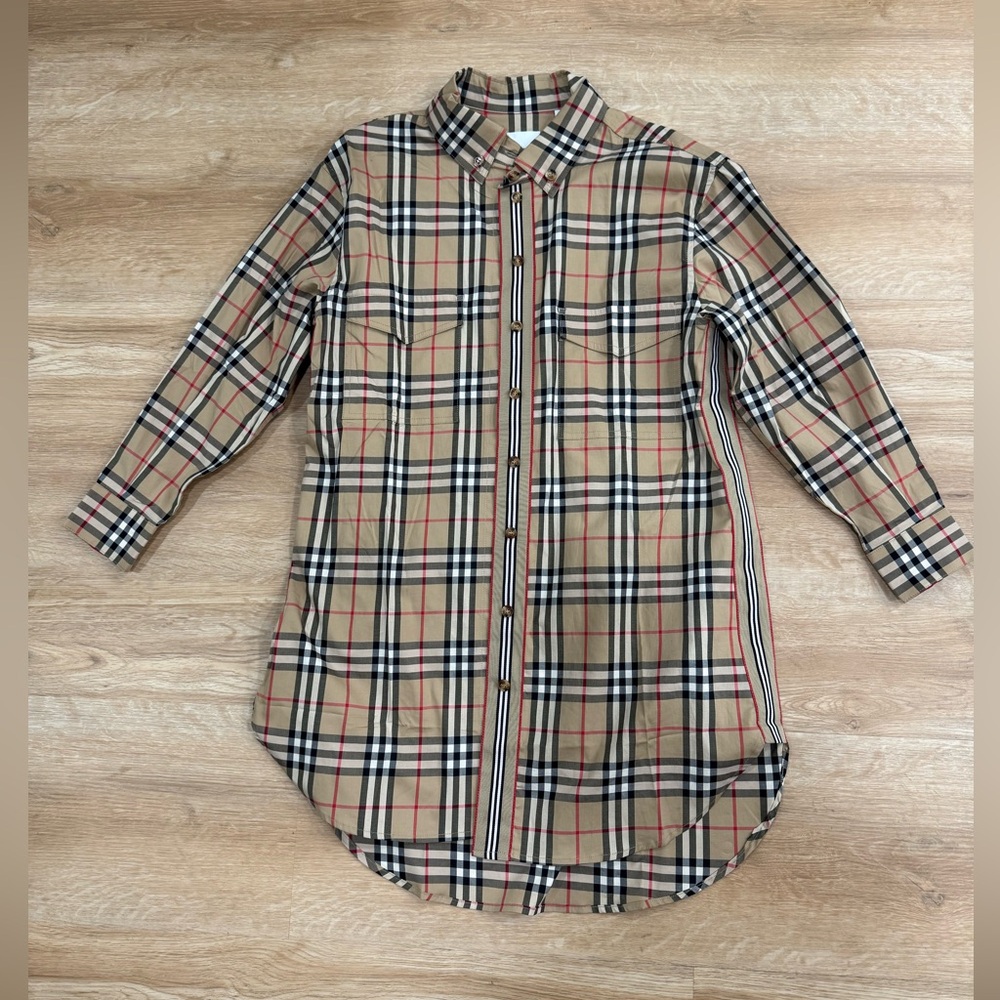 Burberry Classic Tan Plaid Button-Down Long Shirt or as a Dress